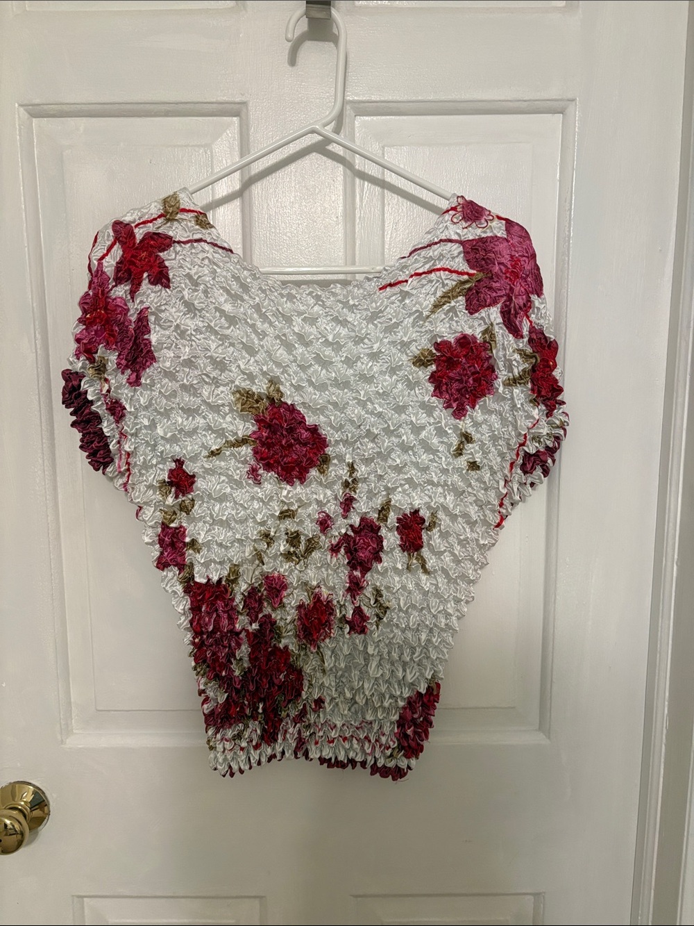 White & Pink Floral Short Sleeve Bubble Shirt